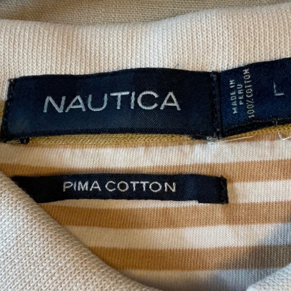 Nautica Cream and Tan Striped Polo - Picture 3 of 5